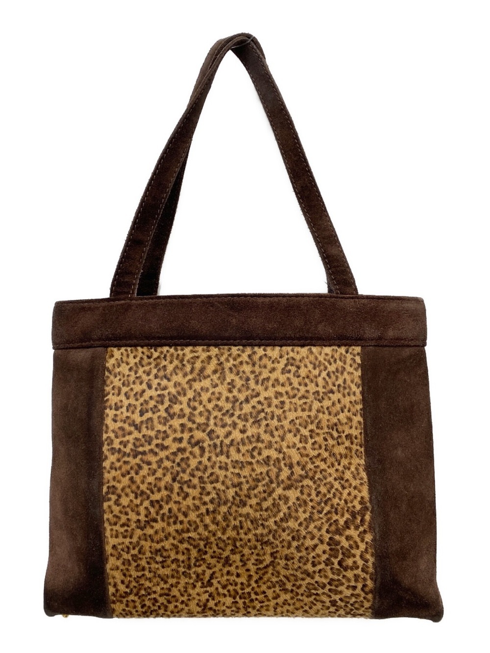 Bottega Veneta Vintage Brown Suede Shoulder Bag with Leopard Panel
